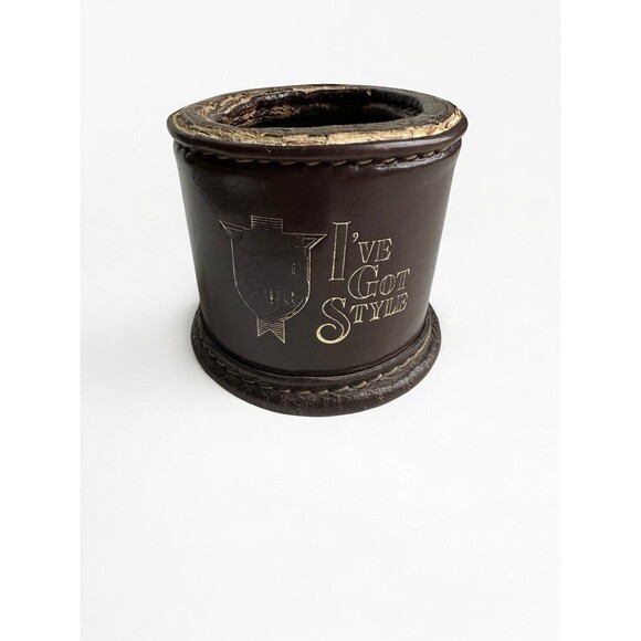 Vintage Leather Ribbed Dice Cup Miller High Life Beer Thick Stitch MCM Bar - Picture 1 of 9